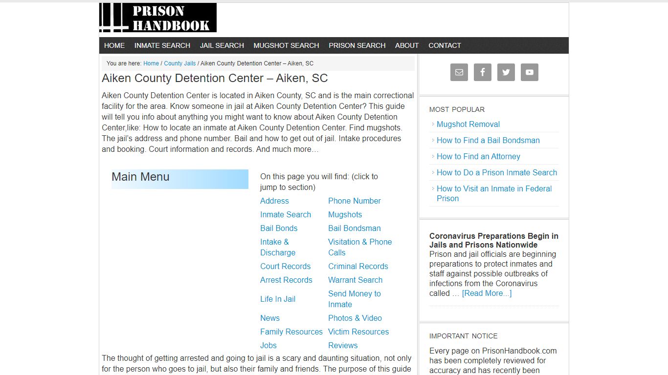 Aiken County Detention Center – Aiken, SC - Prison Handbook